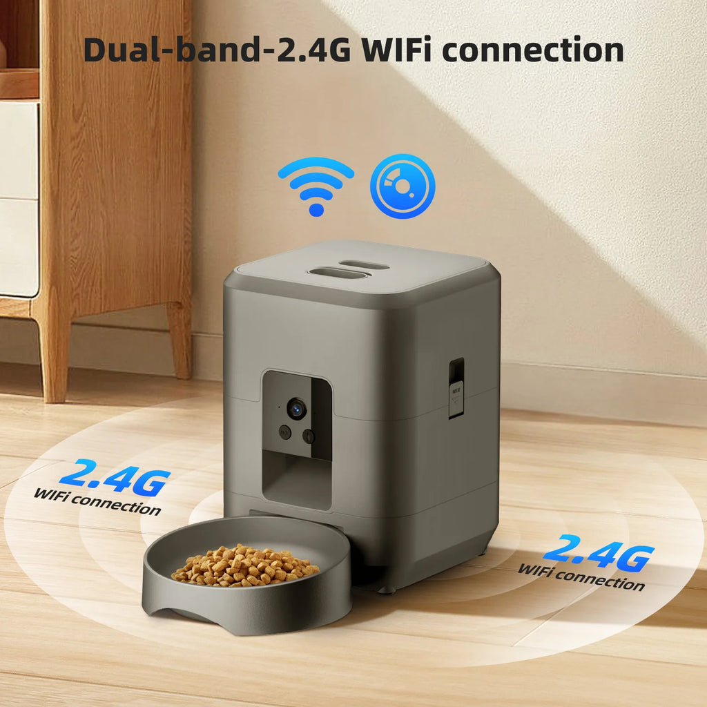 2L Automatic Pet Feeder Cat Smart Pet Feeder Wi-Fi & Camera Controlled Feeder Dog & Cat Food Dispenser Remote App (No 5V 2A Plug
