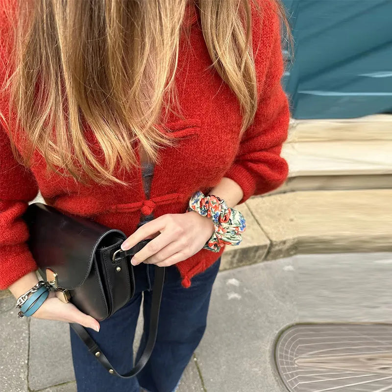Elegant Knitted Print Women's Cardigan Loose Full Sleeve Stand Collar Zipper Sweaters Female 2026 Autumn Outwear Pockets Lady
