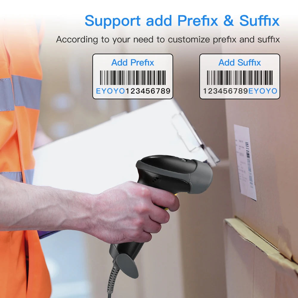 Eyoyo EY-H2 USB Wired 1M Cable Handheld Automatic Scanning Barcode Scanner For Supermarket. PDF417 Data Matrix 1D 2D QR Reader