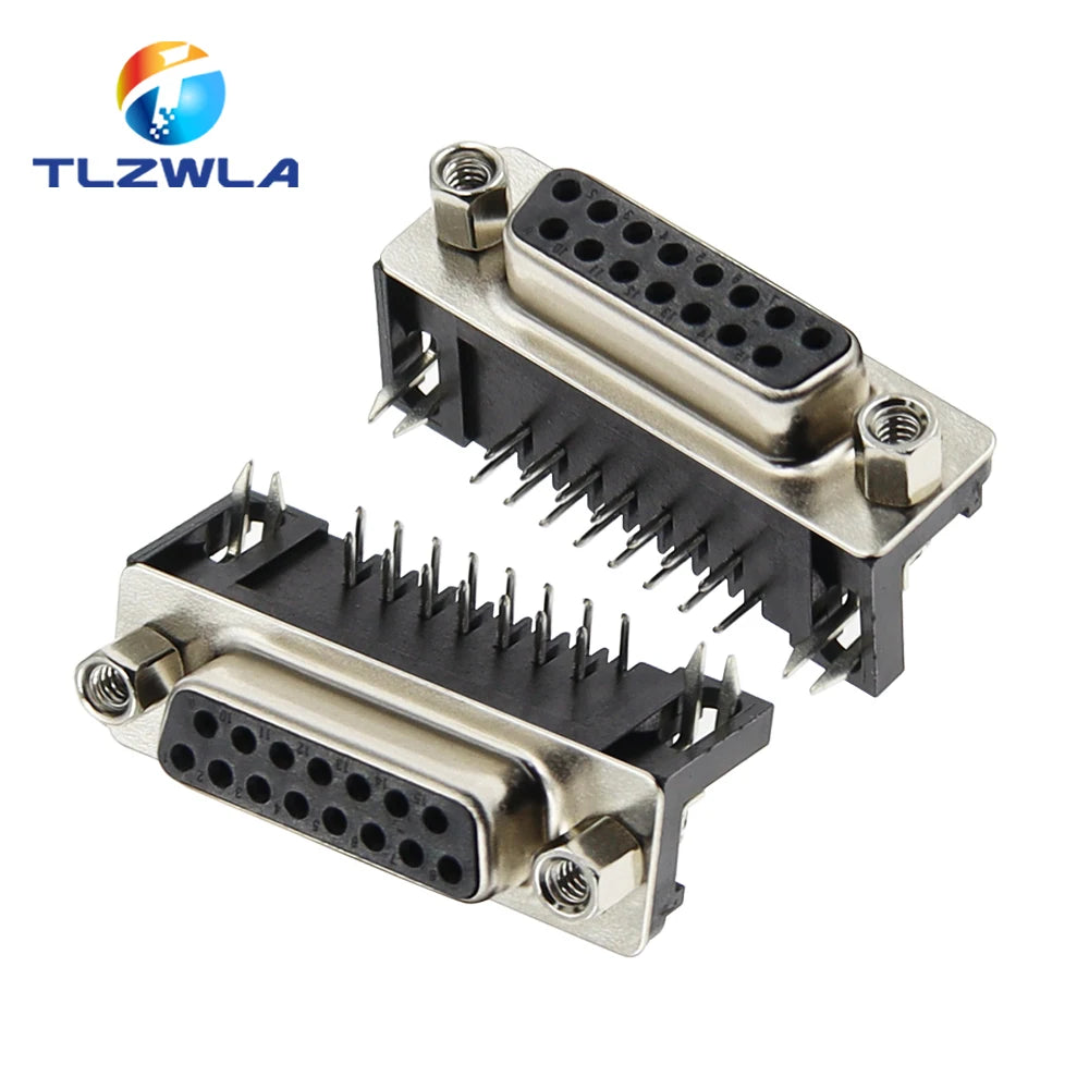 10Pcs Sample Black Male/Female DB15 DR15 D-Sub Right Angle Double Row Pins PCB Mount VGA Port Connector Socket With Screw Nuts