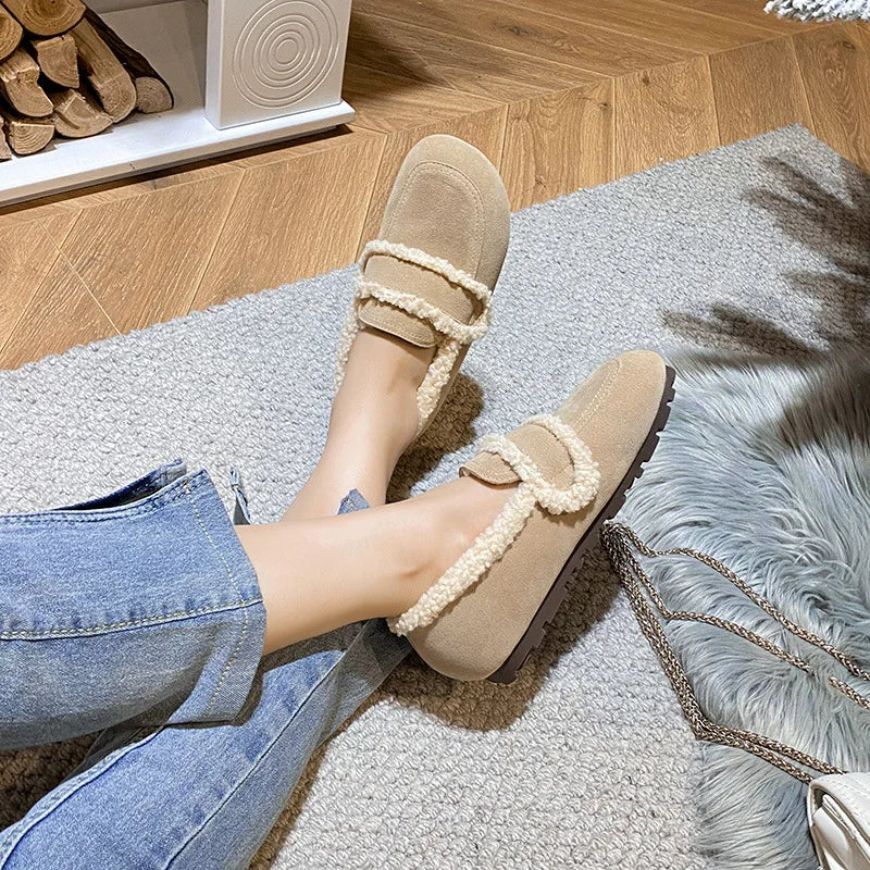 2026 Faux Suede Flats Women Lambswool Loafers Winter Warm Cotton Shoes Ladies Platform Fleeces Mocasines Female Sheep Fur Boots