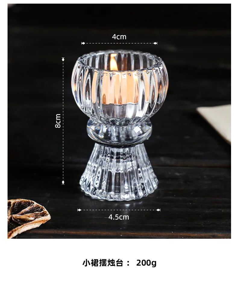 Creative Light Luxury Glass Candlestick European Retro Home Decoration Romantic Bar Skirt Double Use Candle Cup Holder Ornament