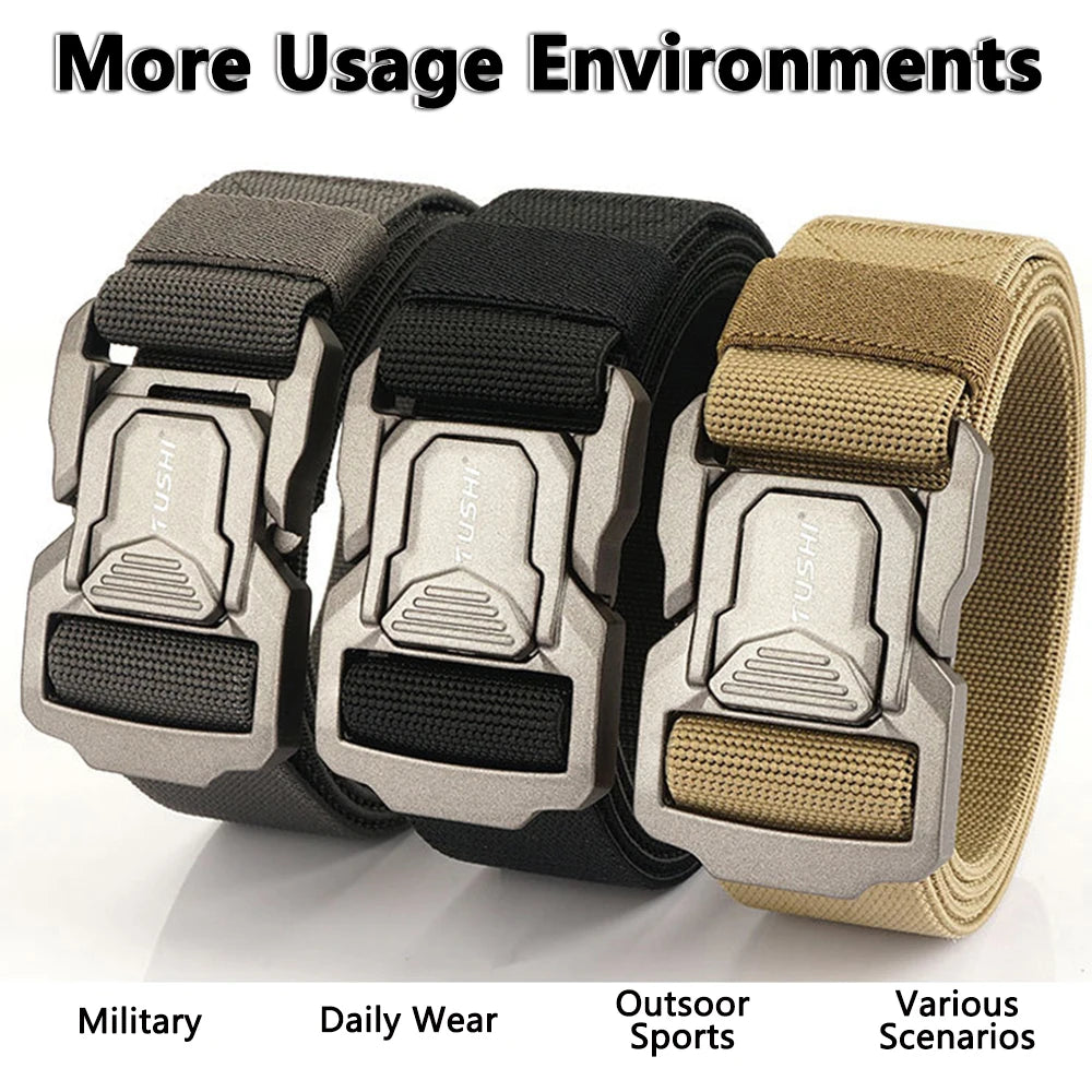 TUSHI New Tactical Outdoor Belt for Men and Women Aluminum Alloy Buckle Quick Release Elastic Belt Casual Belt Jeans Waistband