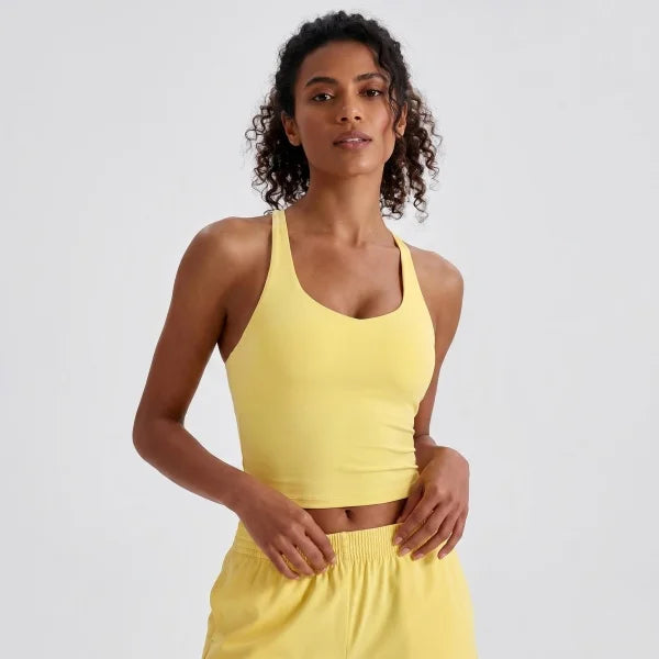 Longline Yoga Tank Top with Built in Bra Women Quick Dry Gym Camisole Workout Shirts Soft Slim Fit Sports Vest Athleisure