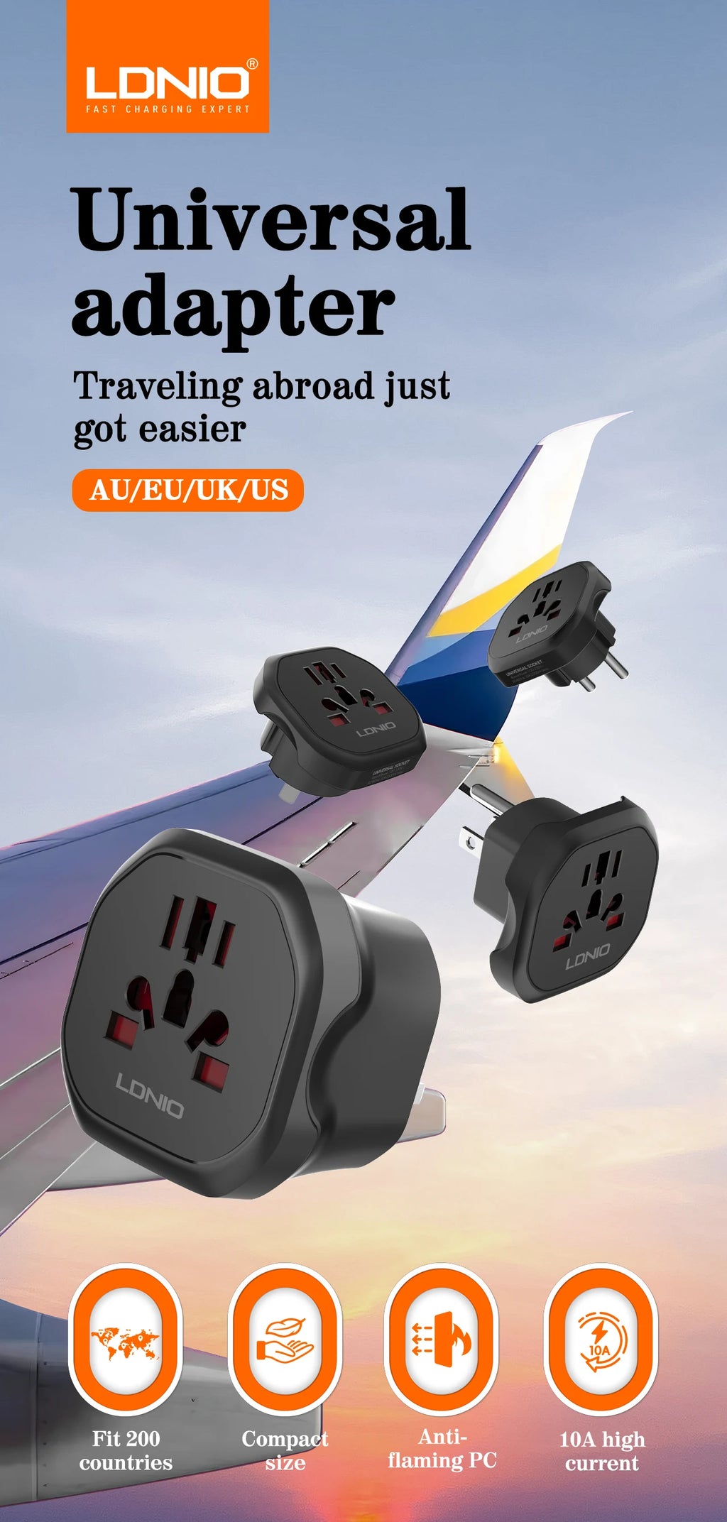LDNIO UK EU US AU All In One Worldwide Power Socket Travel Converter Universal Travel Adapter 2500W Multi Plug Australian CN KR