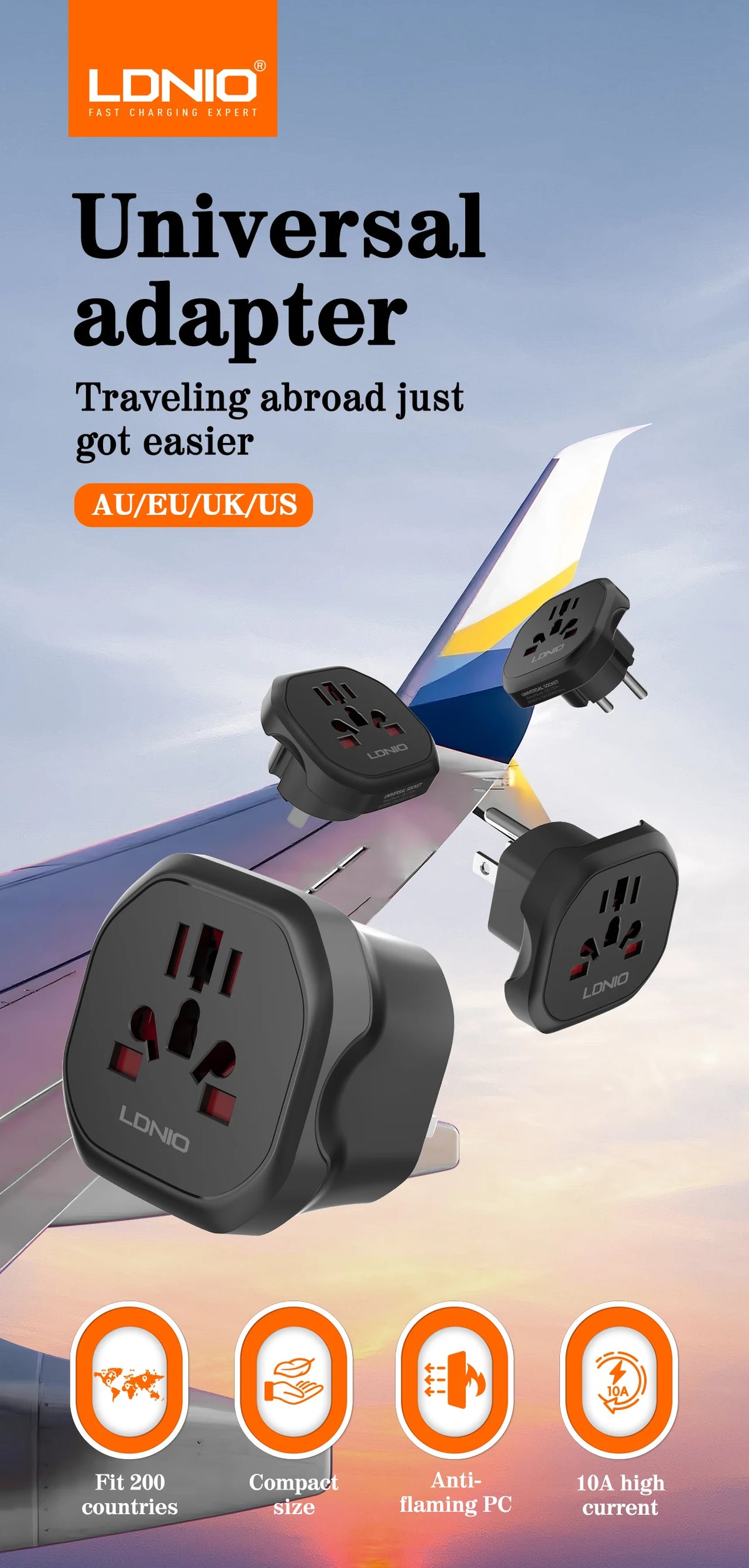 LDNIO UK EU US AU All In One Worldwide Power Socket Travel Converter Universal Travel Adapter 2500W Multi Plug Australian CN KR