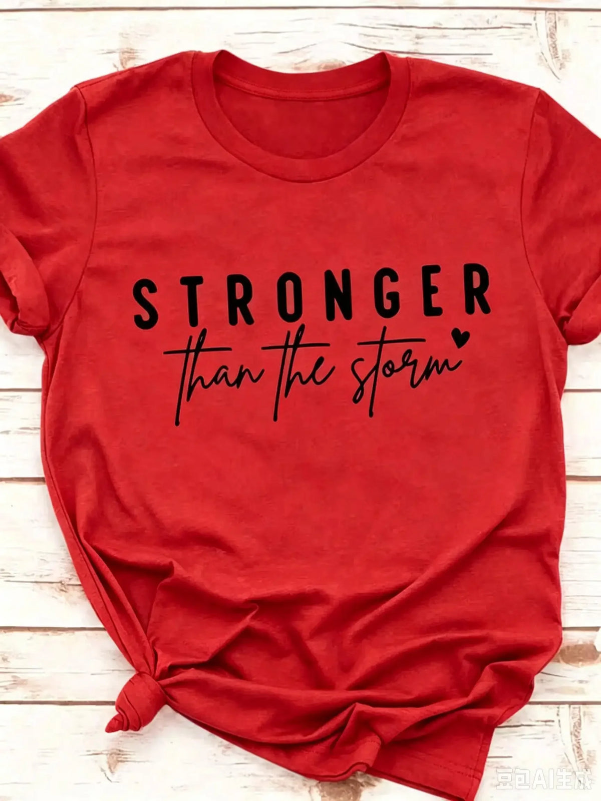Women Crew Neck Short Sleeve T Shirt Stronger Than The Storm Inspirational Slogan Graphic Print Mustard Casual Spring Summer