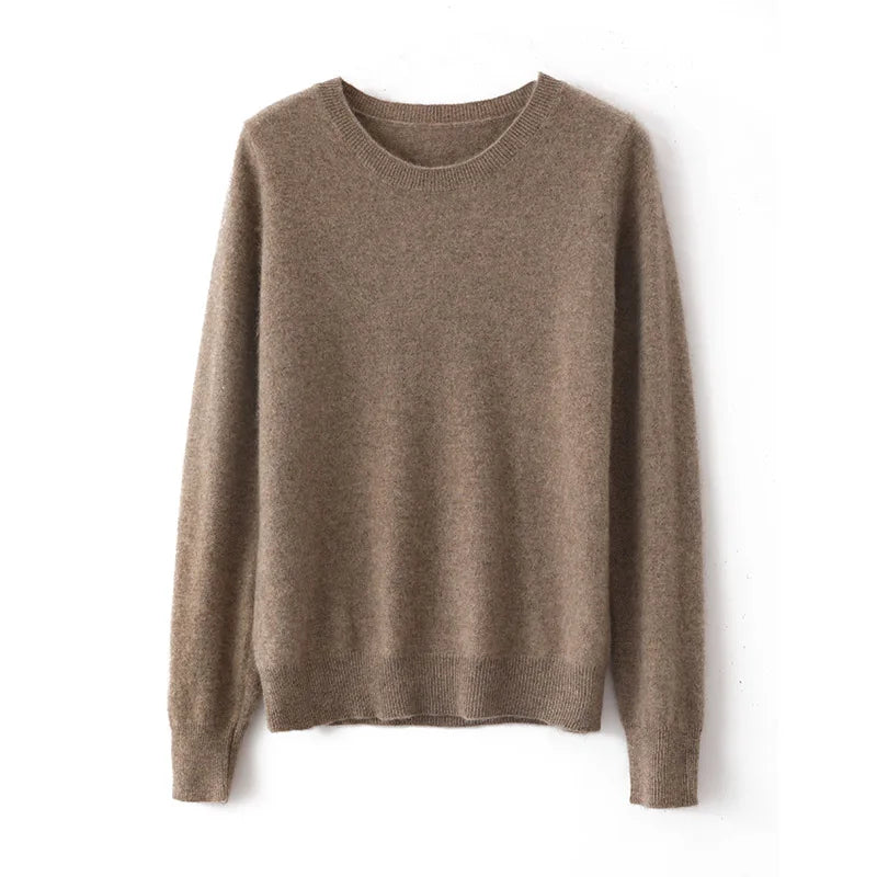 100%Merino Pure Wool Pullover Sweater For AutumnWinter Women's Round Neck Warm High-Quality Solid Color Basic Knitted Jumper Top