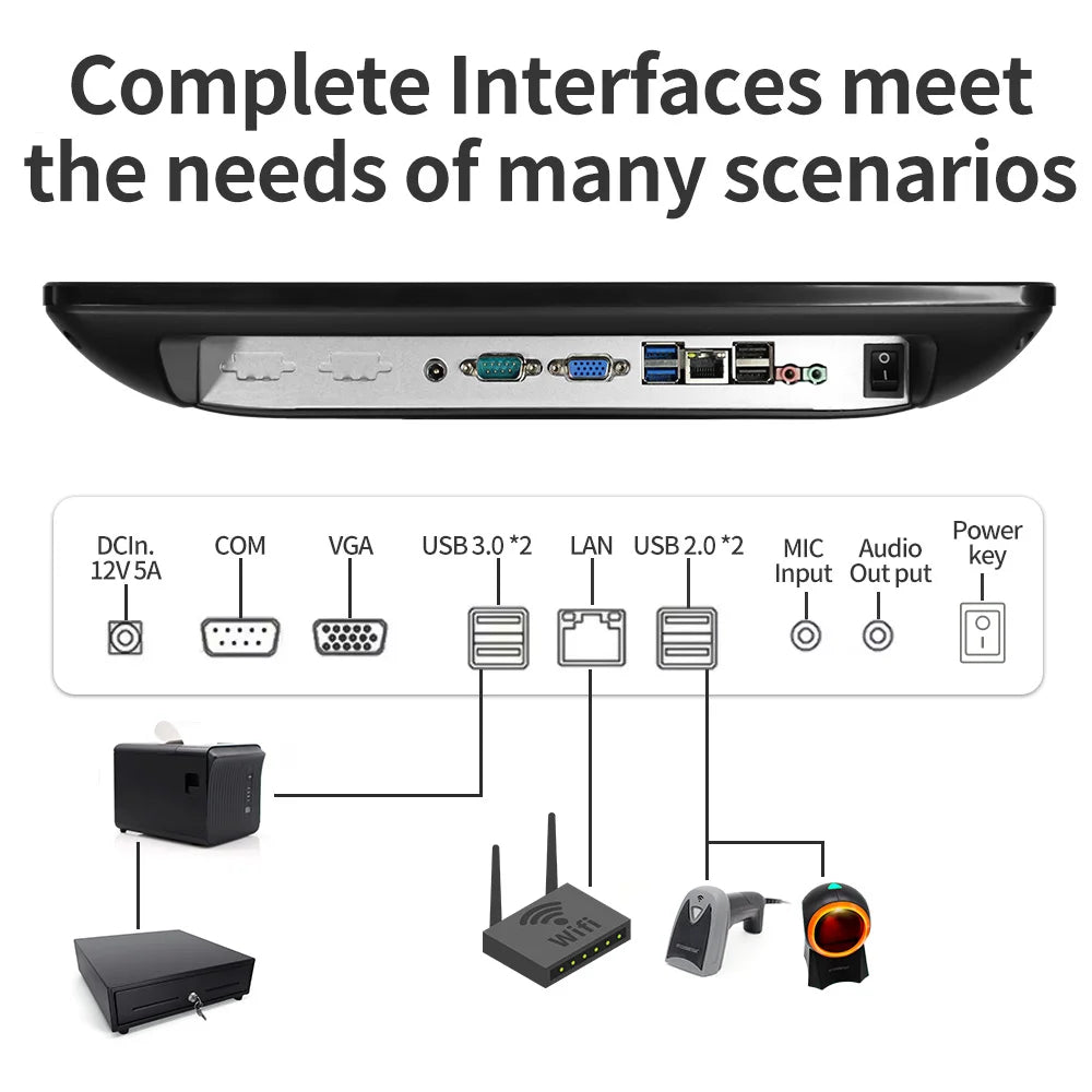 Desktop POS Computer Cash Register Touch Screen All in One POS System Terminal Machine with Scanner / Printer / Drawer