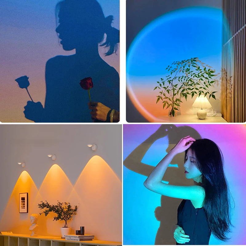 Wireless Sunset Lamp Night Light Projector Deoration Home Wall Lamp Kitchen Display Cabinet Cupboard Bedroom RV Reading Lamps