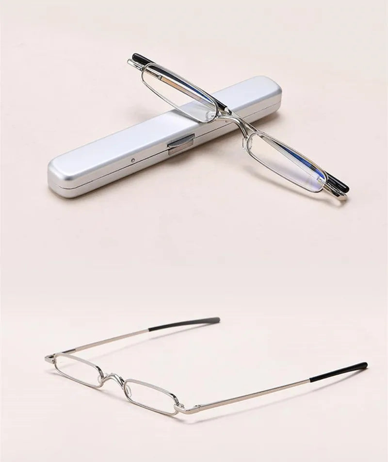 Elegant Reading Glasses Metal Frame Ultra-thin Men Women Reading Glasses Portable Mini Reading Presbyopia Eyeglasses with Box