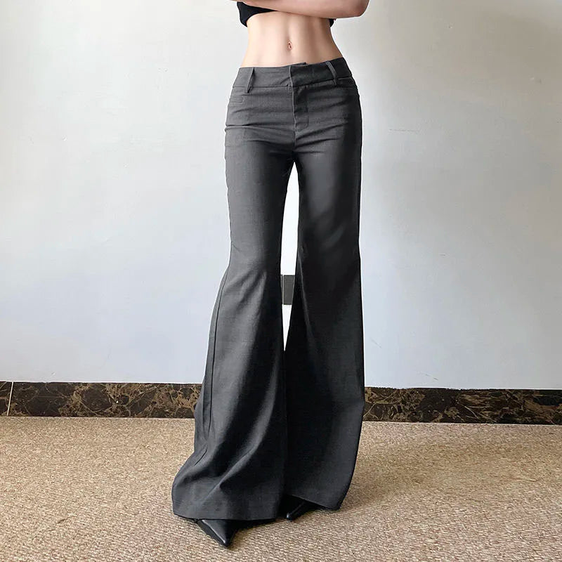 American Low Waist Bell Bottoms Y2K Fashion Streetwear Slim Wide Leg Pants Spring New Simple Basic Solid Ladies Suit Trousers