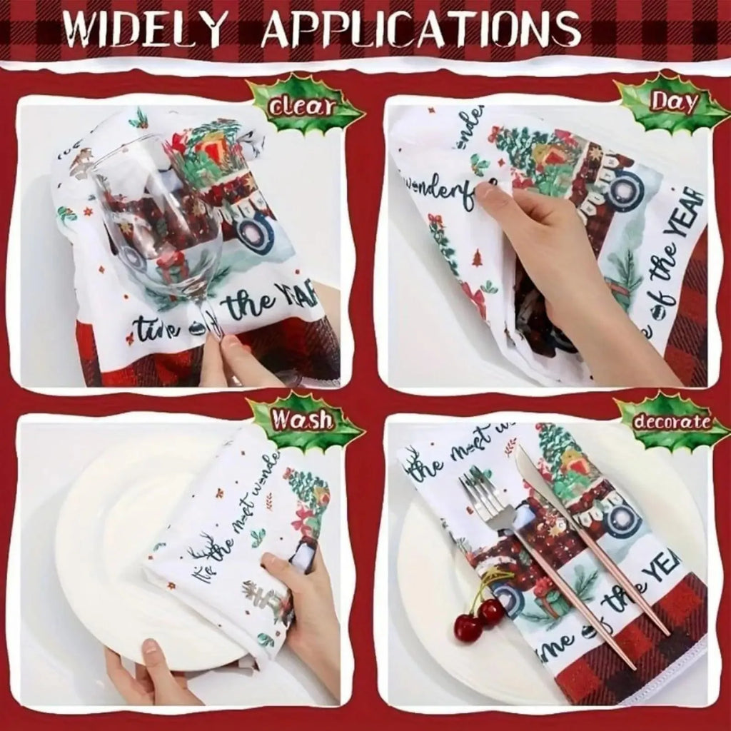 5 Christmas Kitchen Towels, Holiday Dishcloths, Santa Claus, Reindeer, Snowman, Christmas Towels, Holiday Parties, Family Meals