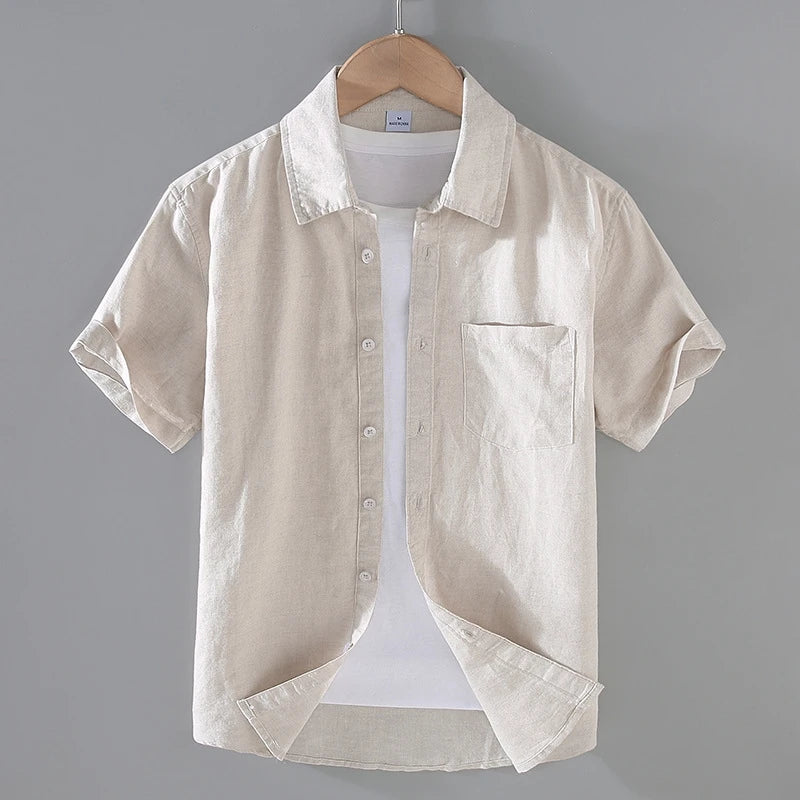 Men's Short-Sleeved Shirt Summer Streetwear Plain Color Stand Collar Casual Beach Style plus Size M-5XL
