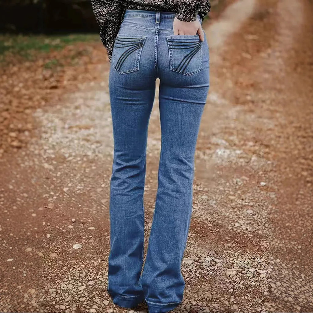 Denim Pants Women Solid Spliced Jeans Slim Fit Streetwear Pockets Floor Length Trousers Distressed Skinny Lady Elegant Autumn
