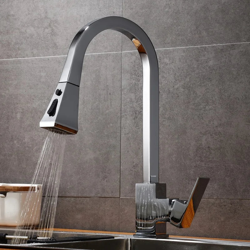 Tap Black and White Kitchen Faucet Dish Basin All Copper Hot and Cold Pull-out Rotating Household Showerhead Sink Basin Faucet
