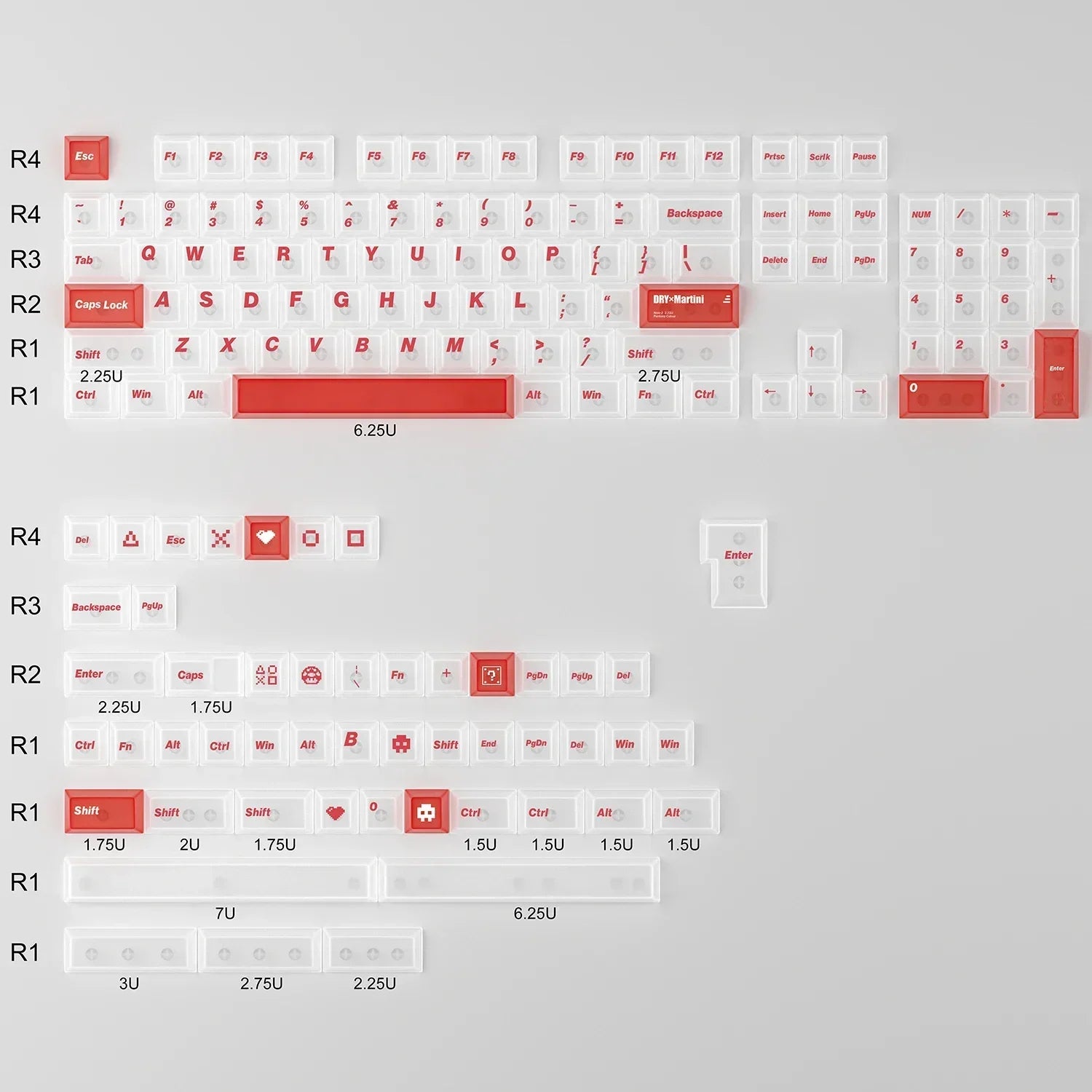 White Frog Korean Keycap Mist Pc Transparent Light Cherry 154/131 Key2.25/2.75/7U Space Bar Retro Red L Shape Enter Key Keycaps