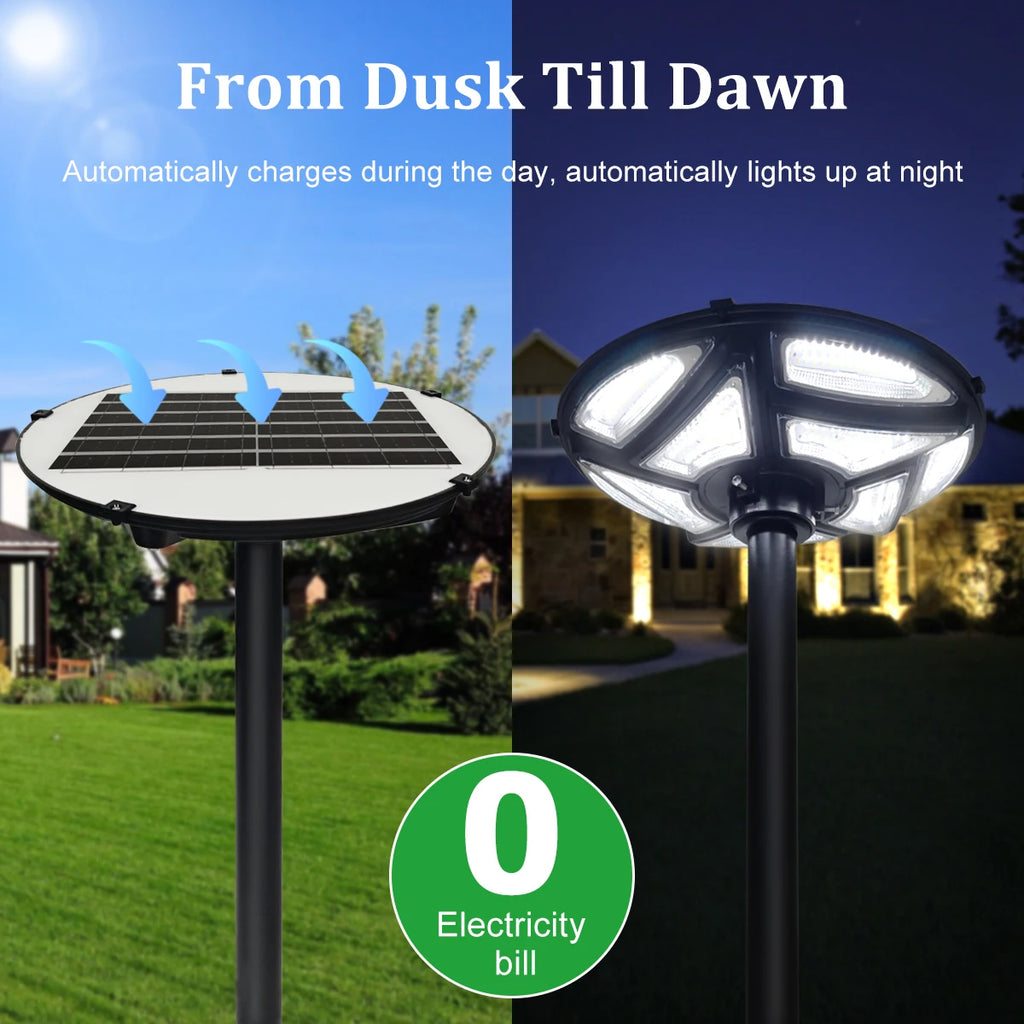 High Brightness Solar Garden Light 444 LED 3 Color Modes Dusk to Dawn Outdoor Solar Street Lamp IP65 Waterproof for Yard Patio