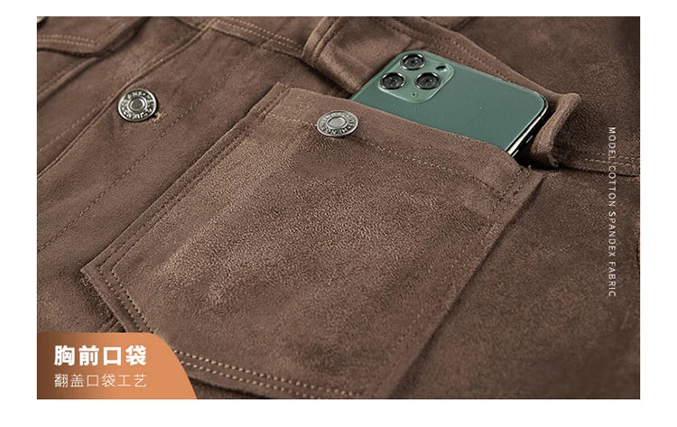 Spring and Autumn Men's Fashion Casual Slim-fit British Style Outdoor Sports Cargo Retro Suede Coat Youth All-match Cargo Jacket