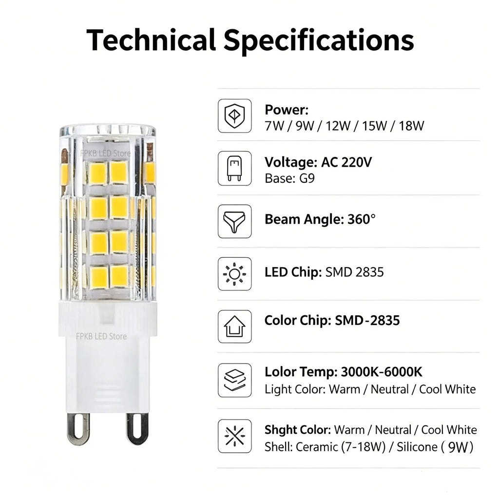 G9 LED Lamp 7W 9W 12W 15W 18W AC 220V Led Bulb SMD 2835 G9 Light Replace 30/40W Halogen Lamp Light for Home Useful Corn Light