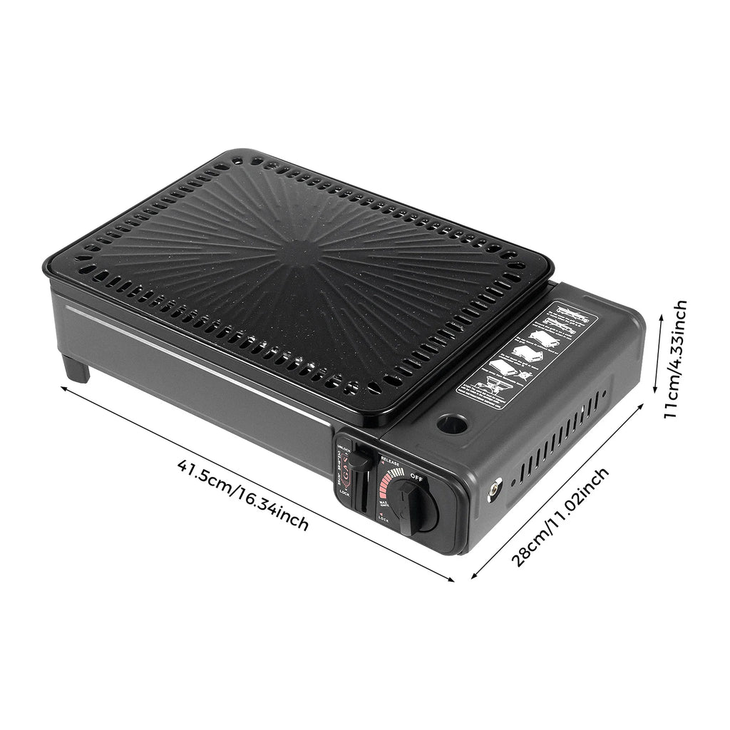 Portable Butane Gas Grill Stove Dual Inlets Adjustable Firepower with Carrying Case Grill Net for Camping Outdoor Use