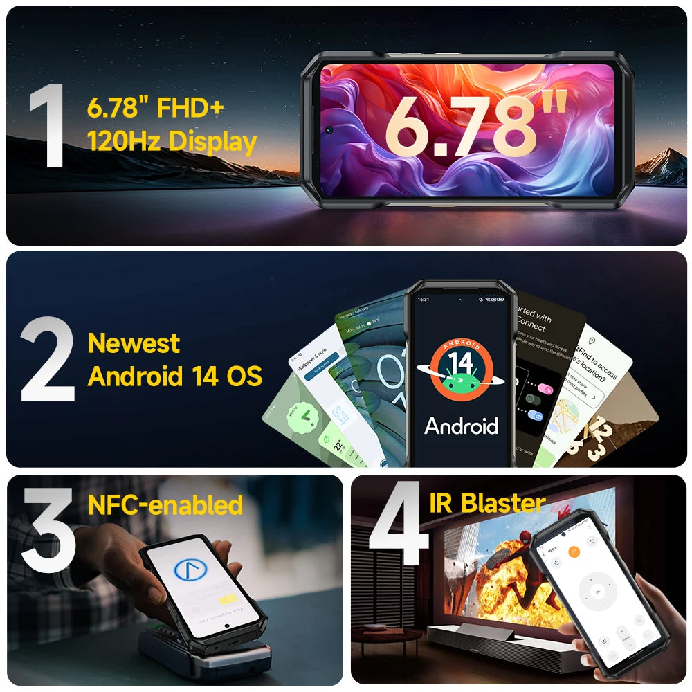 Ulefone Armor 27 Pro 5G 10600mAh Smartphone 50MP Camera 64MP Night Android 14 Rugged Phone Up to 24GB+256GB NFC Waterproof Phone