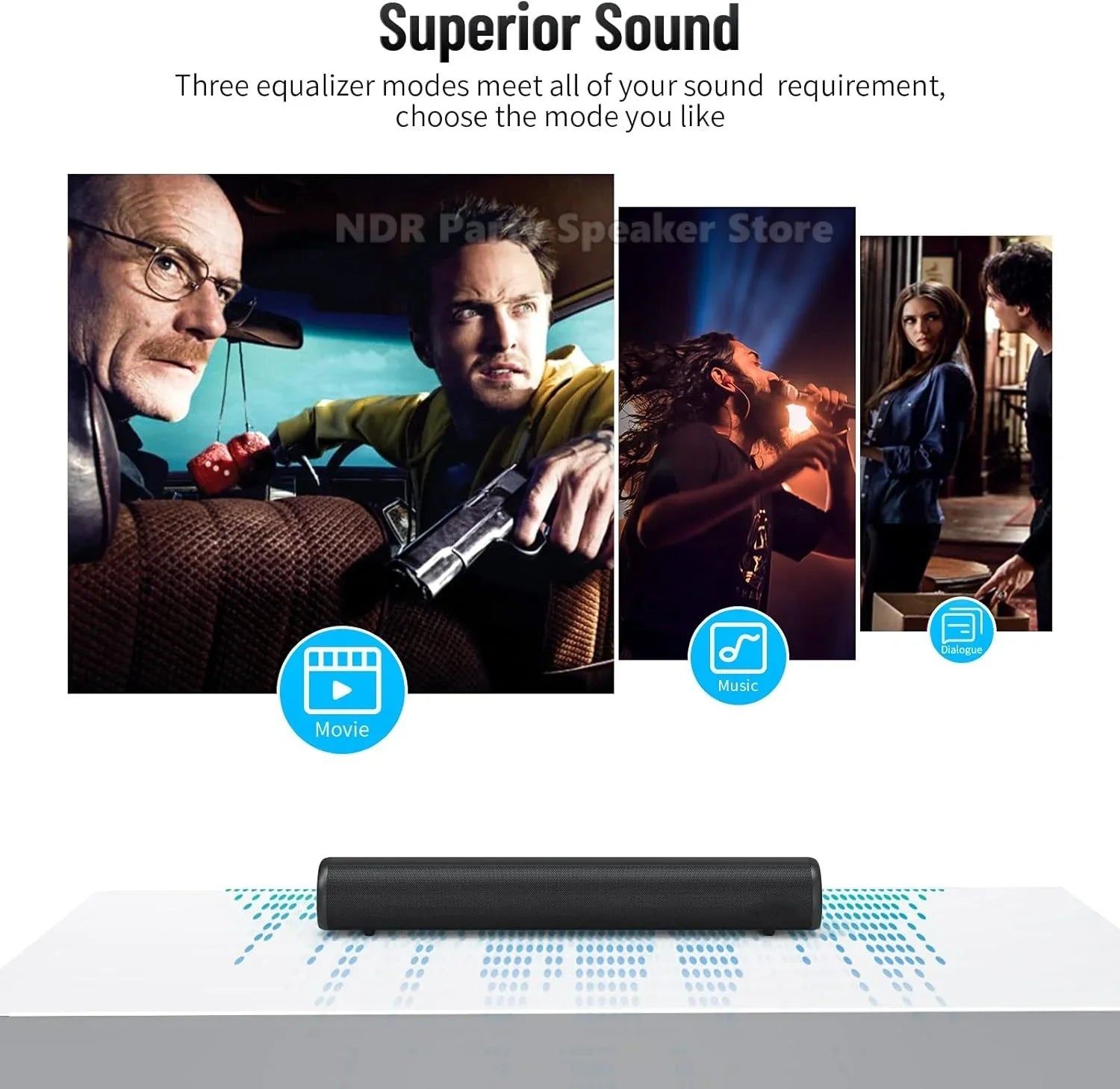50W SoundBar for TV Deep Bass Small Soundbar TV Speaker Home Theater Surround Sound System HDMI/Bluetooth/Optical/Aux Connection