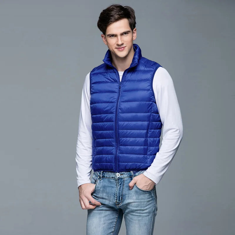 Autumn and Winter Men's 90% White Duck Down Vest Casual Lightweight Down Warm Solid Sleeveless Jacket Men's Portable Pocket Vest