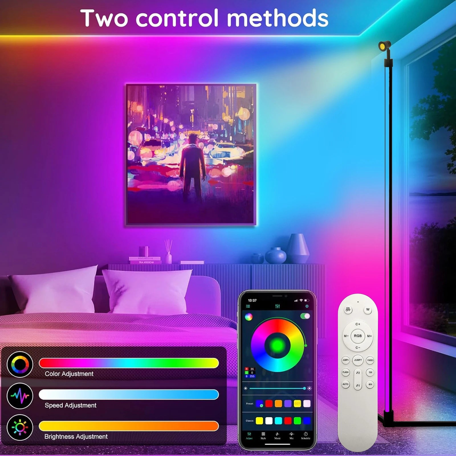 Reinforced Lamp Body 165cm Smart RGB LED Floor Lamp With Sunset Lamp APP Control Music Sync Color Change Standing Mood Light