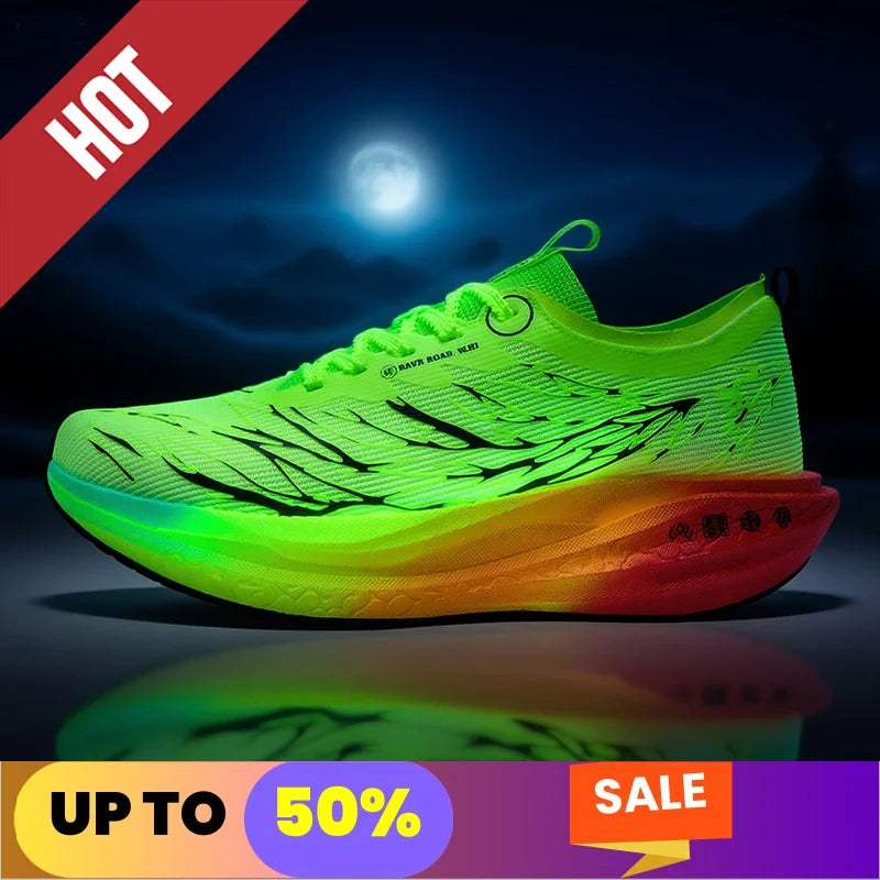 Fluorescence Running Shoes CarbonBoard Marathon Men Sports Breathable Women's Comfortable Athletic Sneakers Soft Wear Resistant