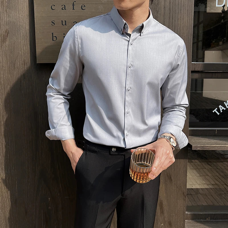 Shirts for Men Long Sleeve British Style Solid Casual Anti-wrinkle Soft Slim Fit Formal Dress Shirt Men Clothing Oversized 7XL-S