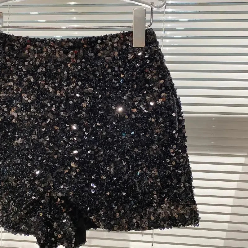 Spring/summer new Spice Girls sequin zipper shorts Slimming suede embroidered beaded casual pants