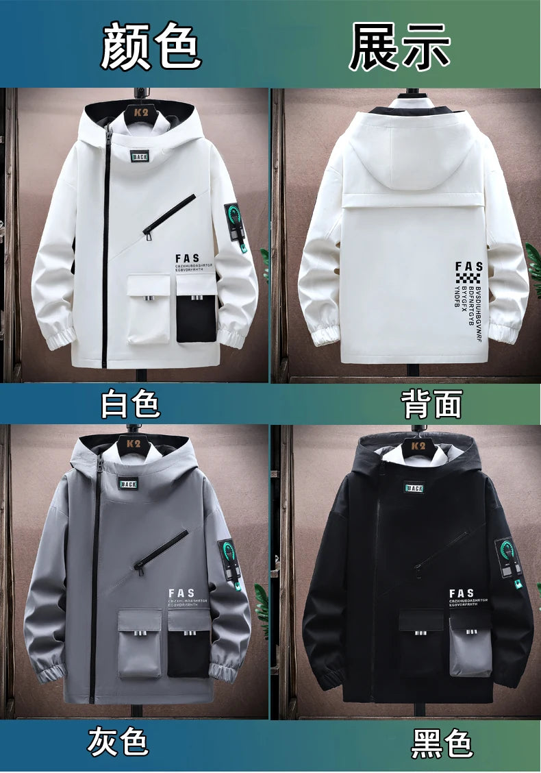 Fashion 2026 Spring Autumn Men's Casual Hooded Jackets Outdoor Zipper Windbreaker Coats Streetwear Plus Size M-4XL Tops Clothing