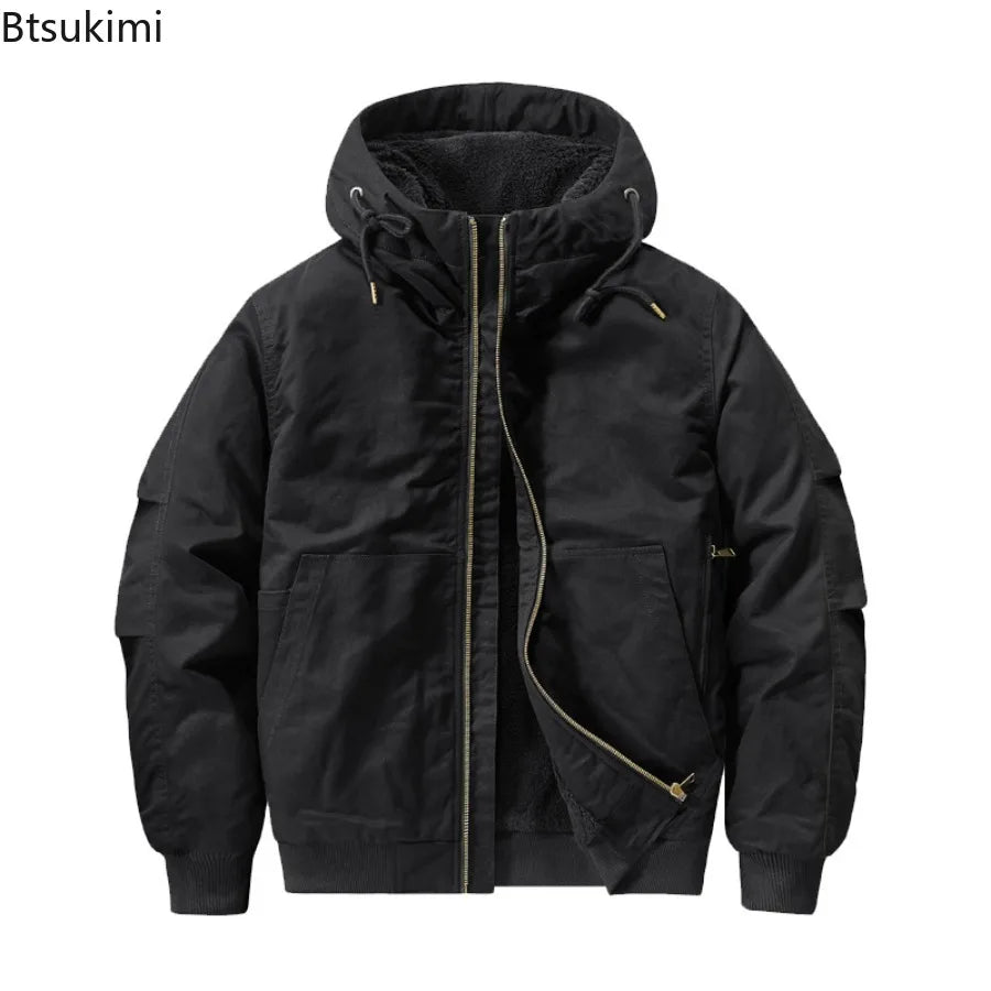 New 2026 Men's Thicken Warm Cotton Jackets Autumn Winter Fleece-lining Loose Casual Hooded Cargo Coats Men Parkas Jackets M-6XL