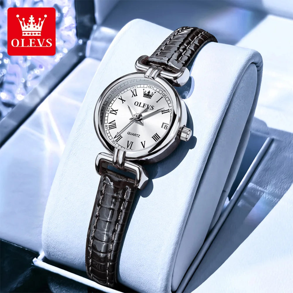 OLEVS 5645 New Women Watches Elegant Original Date Quartz Wristwatch Waterproof Luminous Watches For Woman Leather Strap Watch