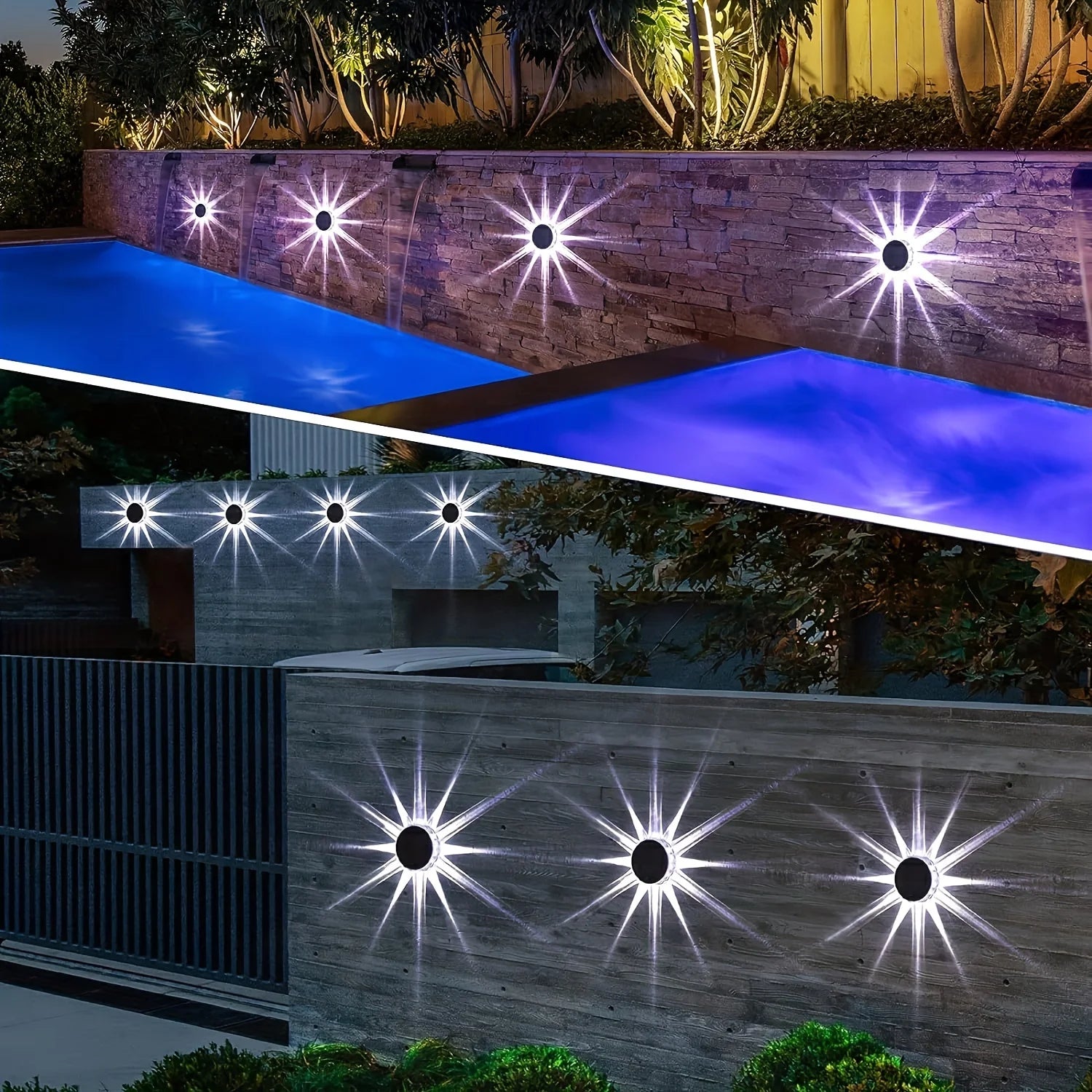 4 Packs Waterproof LED Decorative Light Outdoor Solar Stairs Lights for Wall Garden Yard Patio Pool Pathway Outside Solar Lamp