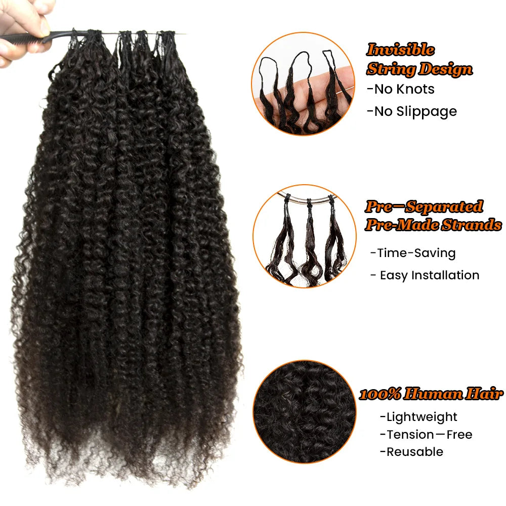 Afro Kinky Curly Miracle Knots Human Crochet Hair Invisible Pre-Separated Feather Crochet Human Hair Extensions For Women