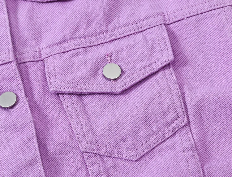 Pink Denim Jacket Women's Spring Autumn Single-breasted Lapel Coat Fashion Green Black Red Blue Outerwear Female Jean Overcoat