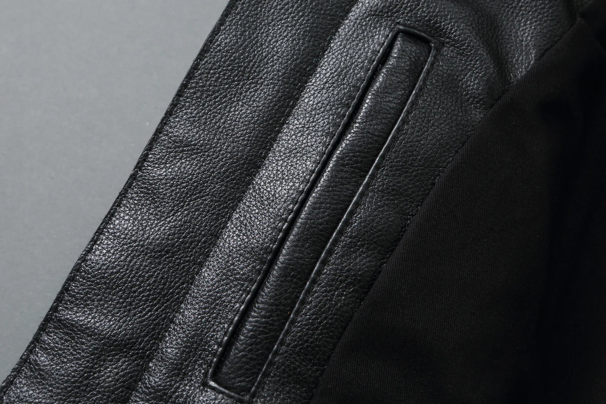 2023 New Motorcycle Causal Vintage Leather Coat Men Autumn Outfit Fashion Biker Pocket Design Top Layer Cow Leather Jacket