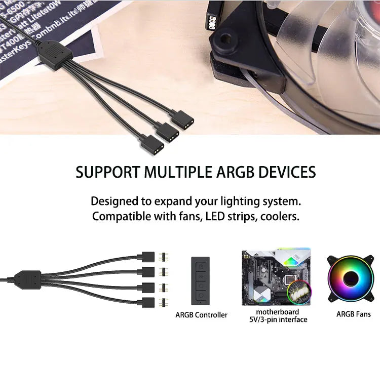5V 3pin ARGB Controller To SATA Power Supply Mini RGB Controller For Computer Case ARGB Fans, Coolers, LED Stripes, Etc.