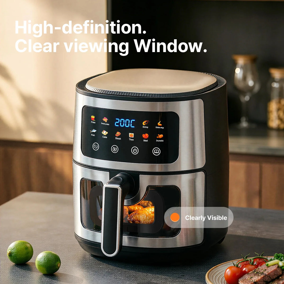 Oven Oilless Cooker with Touch Control Nonstick Basket Visible Window 8L Air Fryer with Electric Hot Fryer