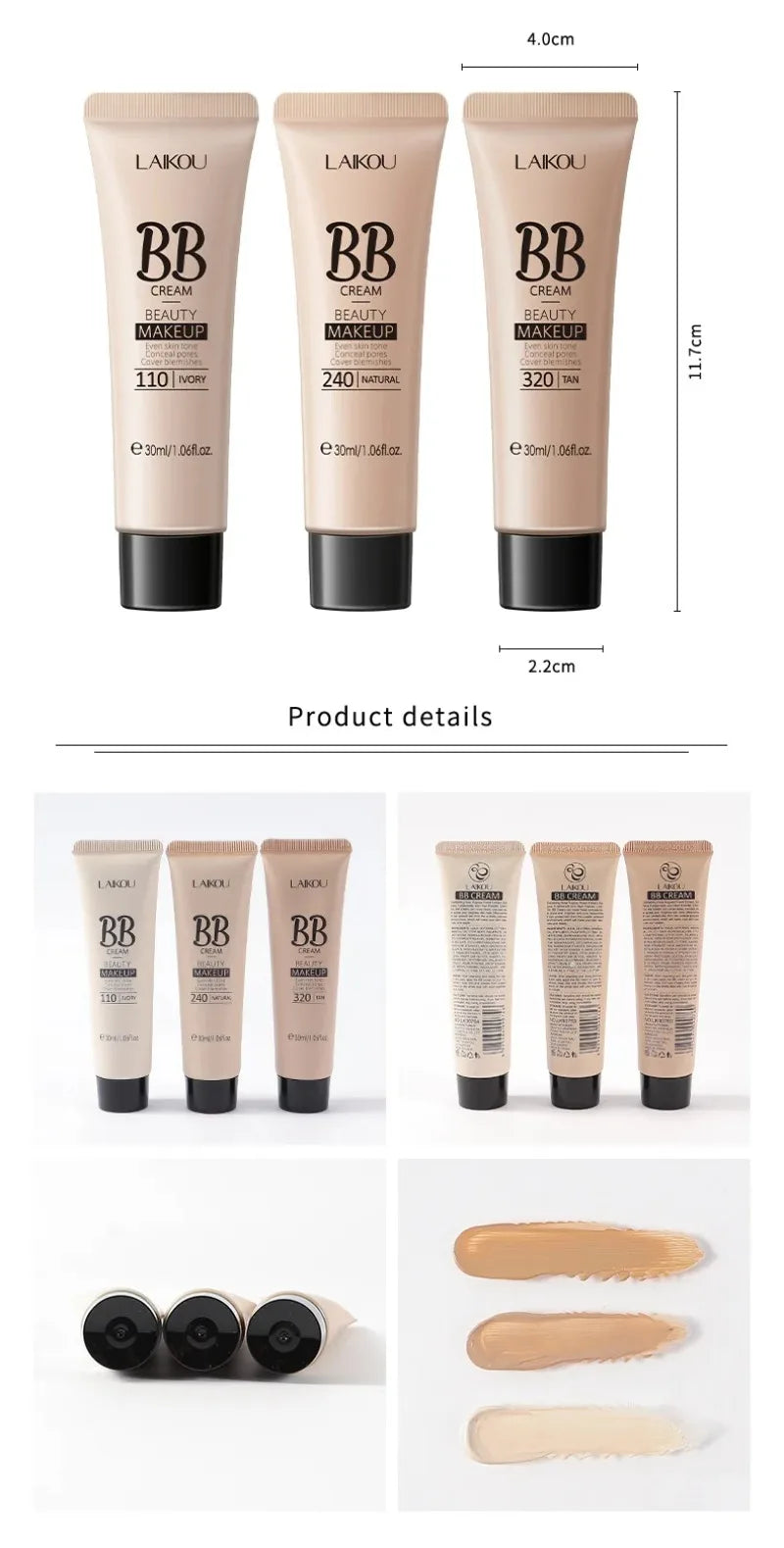 BB Cream Base Makeup Long Lasting Waterproof Brighten Skin Tone Cover Blemishes Concealer Liquid Face Foundation Cosmetics 30ml