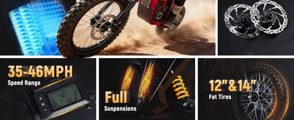 Eskute Nova X Electric Dirt Bike for Teens & Adults, 14"/12" Fat Tire Electric Motorcycle, 48V23AH Battery Nova Ebike 35-46MPH Ebike, Full Suspensions E-Moped for Kids, Teens & Adult