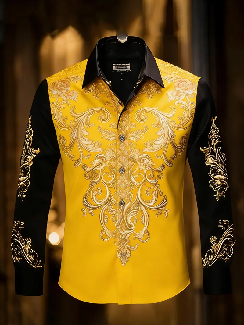 New 11 color men's 3D printed long sleeved shirt with high-quality and casual long sleeved collar top