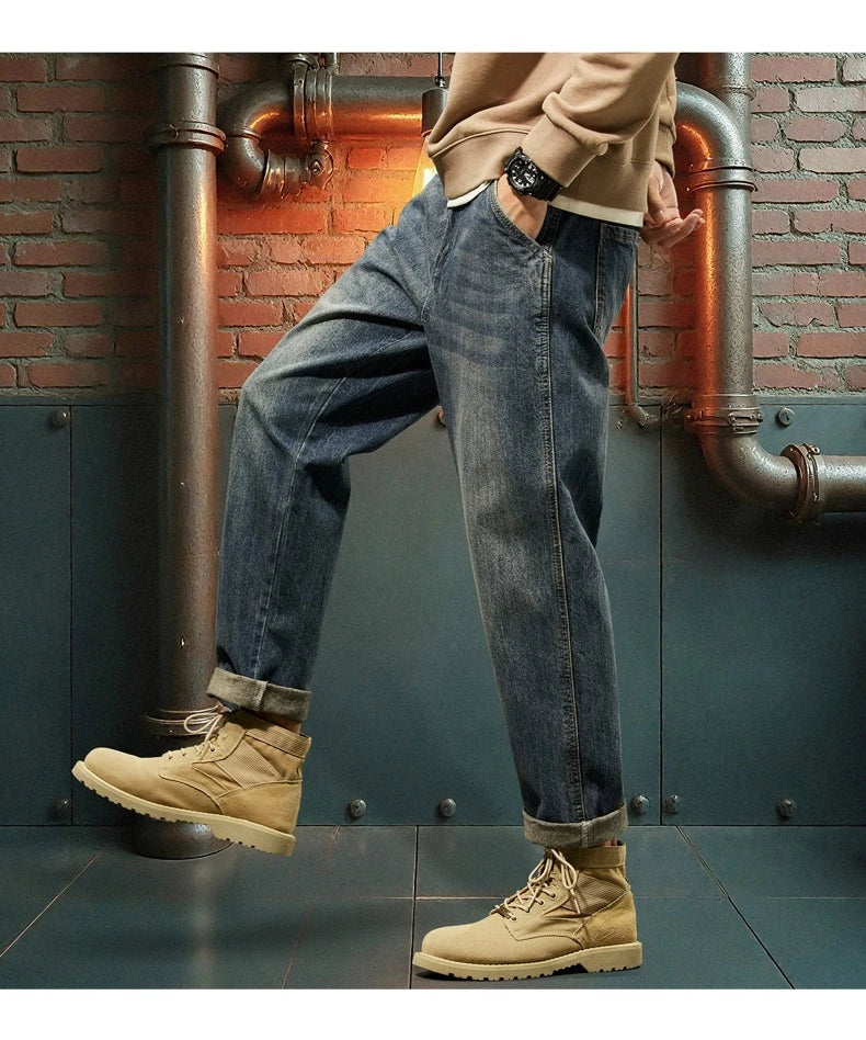 New Men's Loose Jeans Fashionable Outdoor Casual Harem Pants Retro Blue Baggy Street Hip-hop Work Pants