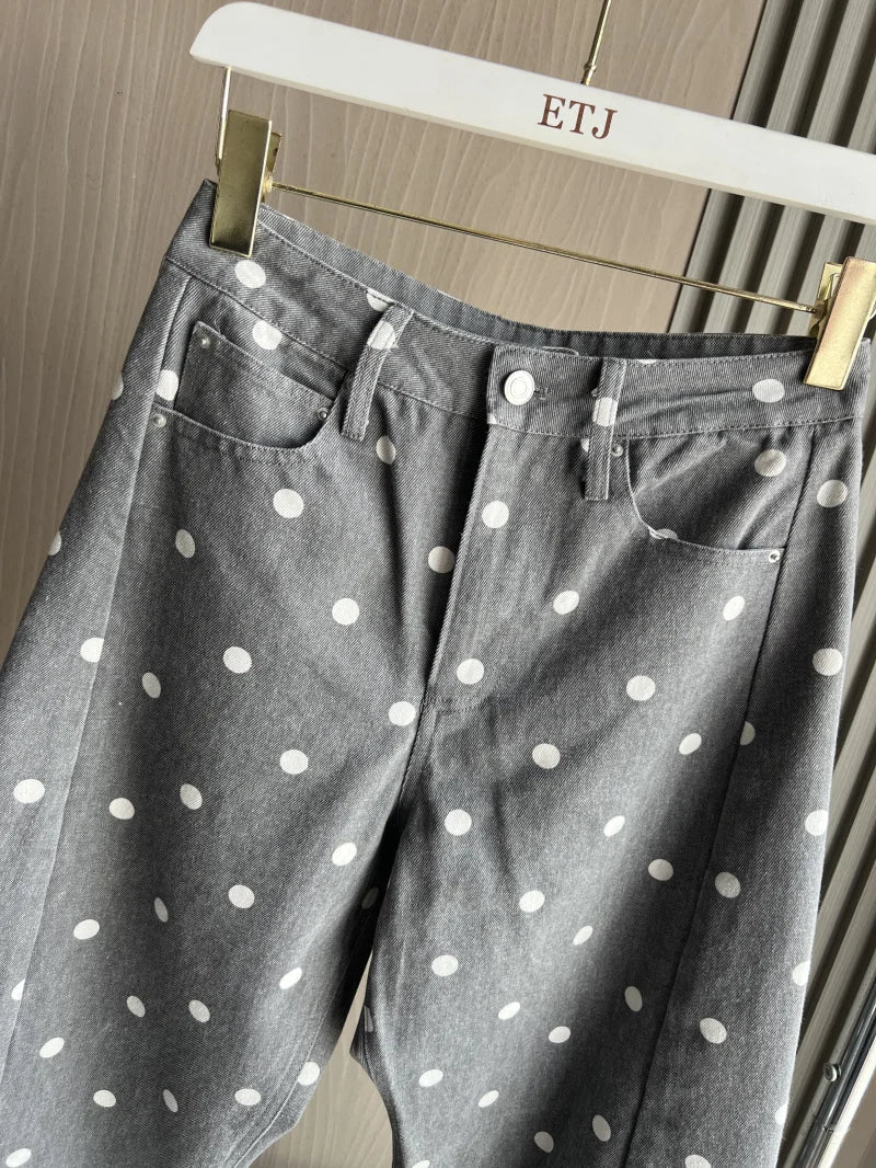 ETJ 2026 New Women's High Waist Polka Dot Wide Leg Jeans Casual Straight Denim Pants Fashion Summer Loose Fit Trousers