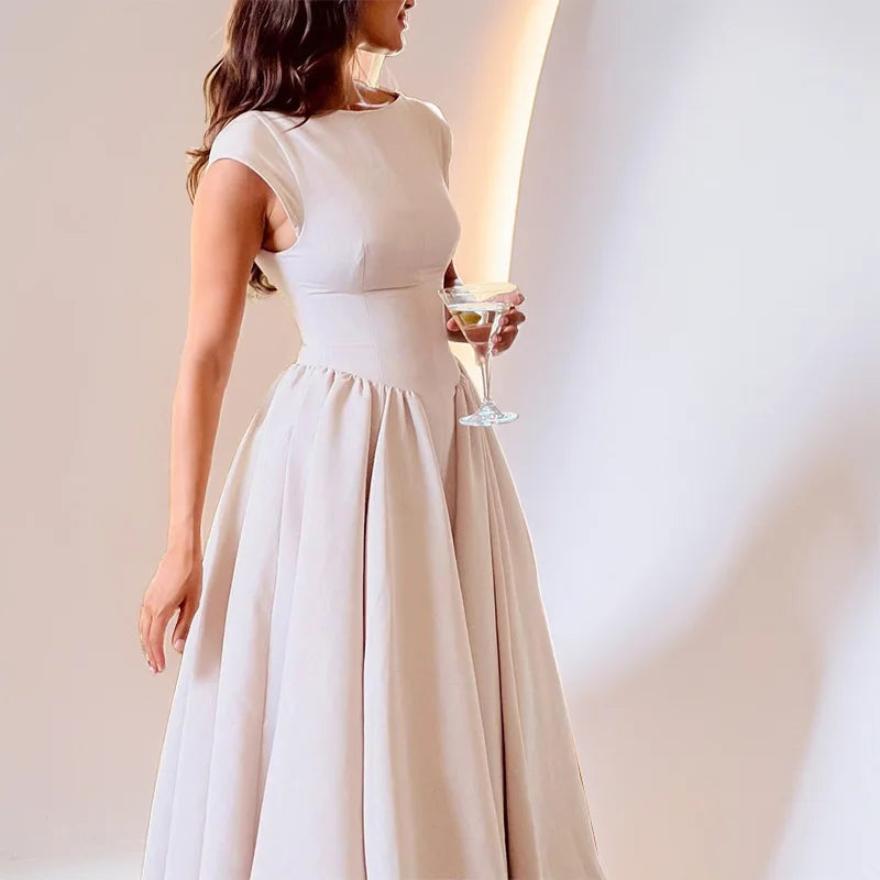 Summer French Pure Lust Fashion Dress Women's Temperament Elegant Solid Color Waist Slim High Waist Sleeveless Back Hollow Dress