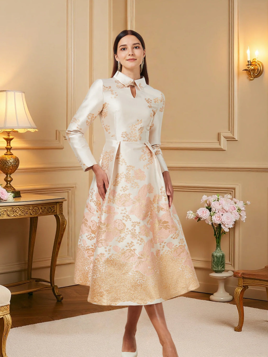 DEVCHATA Women Luxury Long Maxi Jacquard Dresses Flower Party Prom Gown Fashion New Arrival Evening Vestido