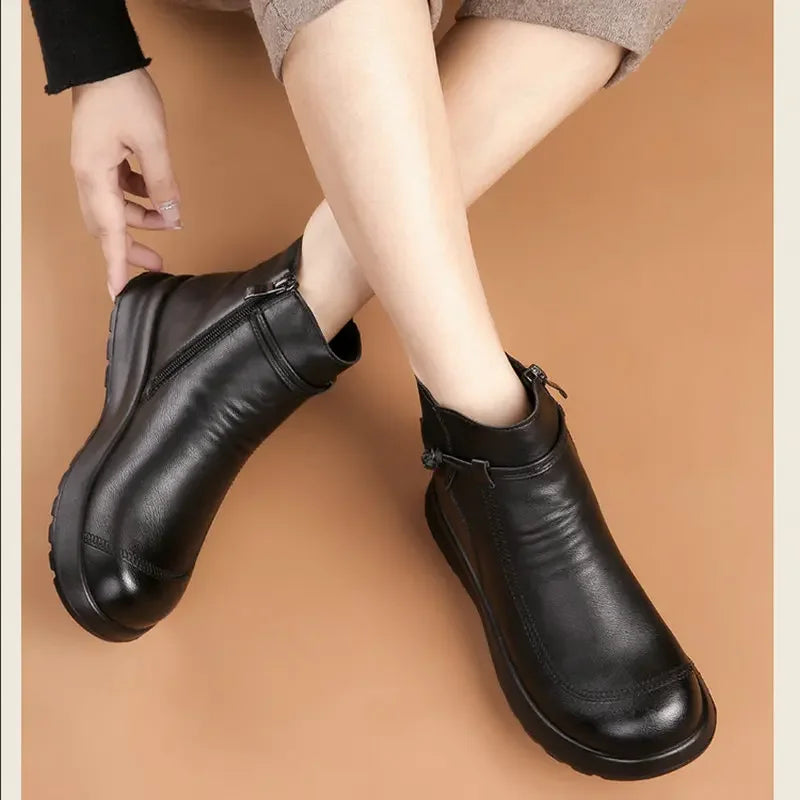 GKTINOO Fashion Winter Women Genuine Leather Ankle Boots Female Thick Wool Warm Snow Boots Mother Waterproof Non-slip Booties