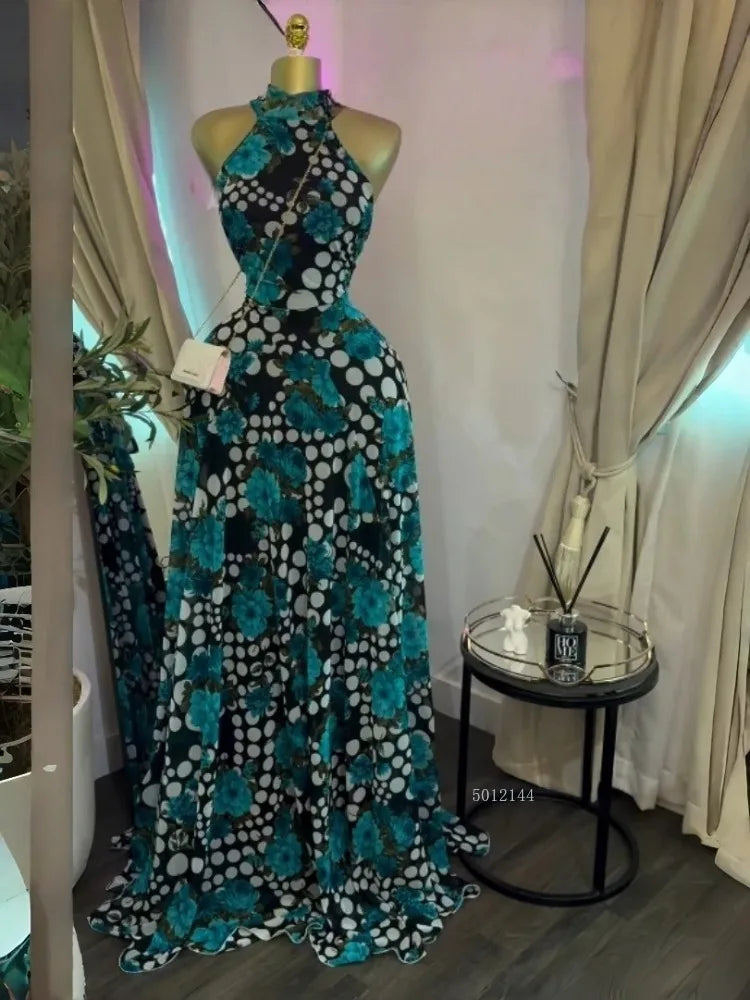 sexy Women Printed Sleeveless with Sashes Fit and Flare A-line Maxi Dress 2026 Streetwear Beach Holiday Long Dresses Vestido